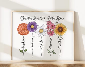 Personligt tryck med födelseblomma, mors dag-present - Anpassat familjeminne (digital nedladdning)