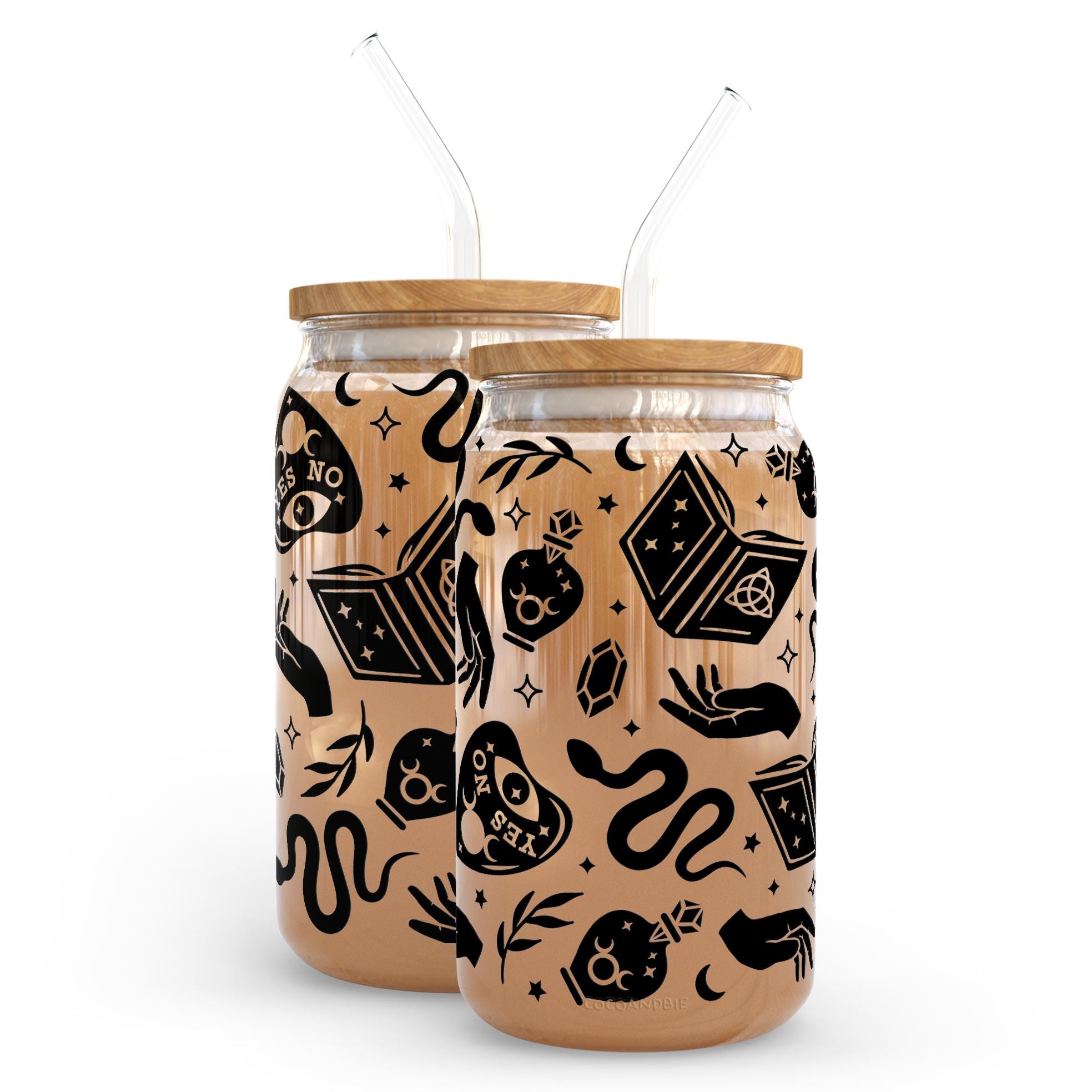Witchy Spell Craft Glass Can Cup: Goth Iced Coffee Cup With Lid & Straw ...