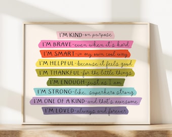 Kids Affirmation Wall Art, Inspirational Nursery Print, Positive Self-Talk (Digital Download)