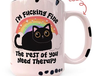 I'm Fine Cat Mug – Sarcastic Coffee Cup, Funny Mental Health Gift