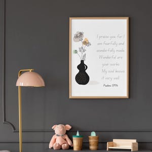 Fearfully and Wonderfully Made Printable – Psalms 139:14 Bible Verse Wall Art, Christian Boho Decor for Nursery or Home, Instant Download