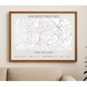 Kaart Halve Marathon Hackney 2025 / Gepersonaliseerde kaart halve marathon / Finisher halve marathon cadeau Hackney Half / cadeau aangepaste hardloopkaart