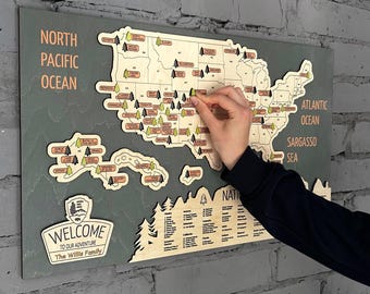 Handmade Wooden National Parks Travel Map: US Adventure Tracker