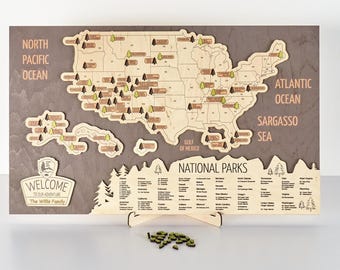 Handmade National Parks USA Travel Map: Baltic Birch Wood Decor