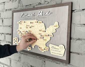 Handmade Wooden US National Park Map: Travel Tracker Sign