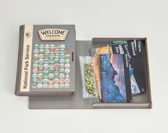 Handmade US National Park Map Organizer Box: Wooden Souvenir Storage (11x8 inch)