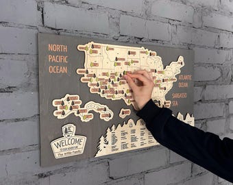 Handmade National Park Travel Map: Wood Adventure Tracker