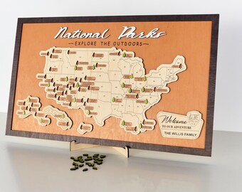 Handmade National Park Travel Map: Push Pin USA Adventure Tracker