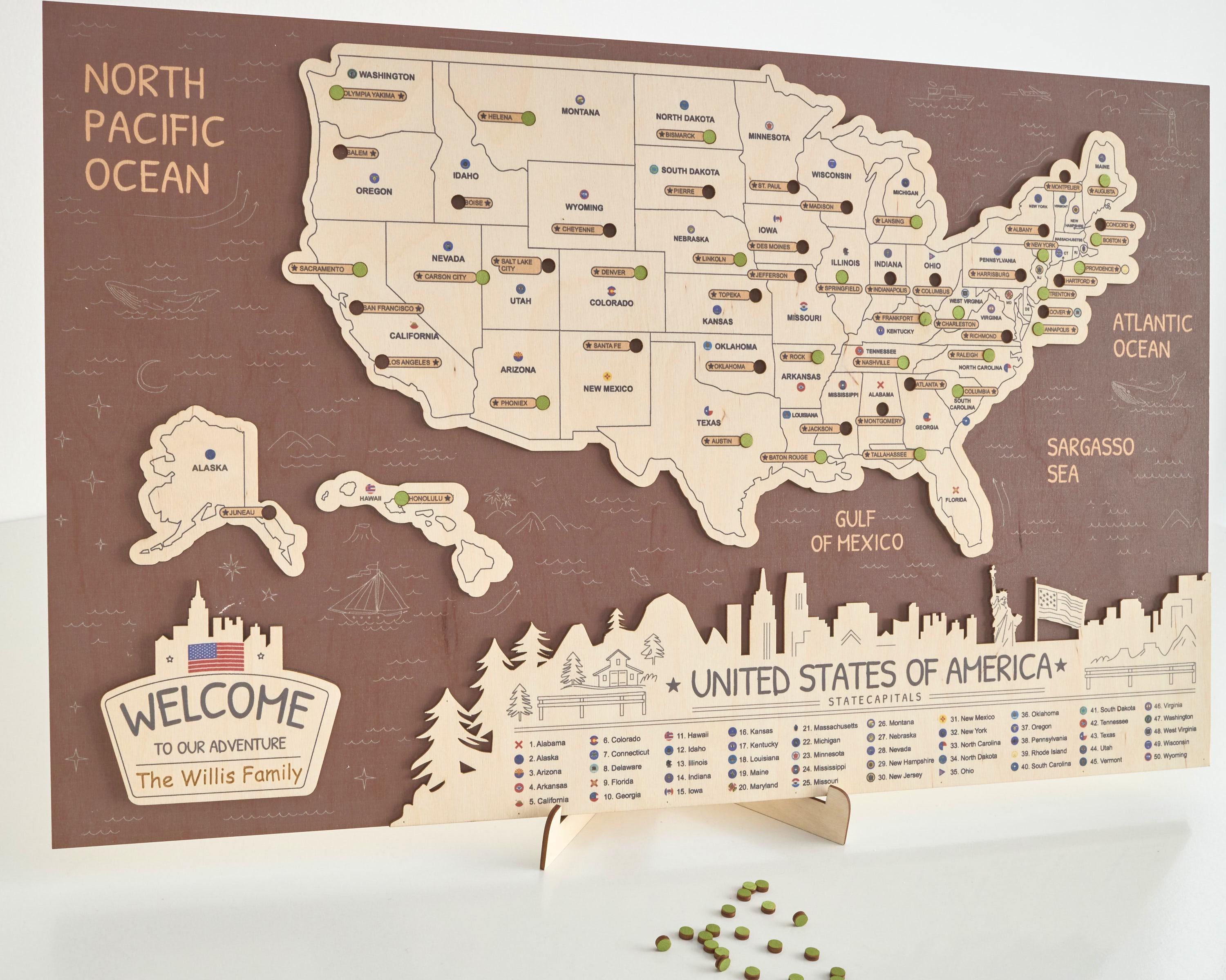 LEMAP アメリカの州都3D木製旅行地図 訪問記録用 - Etsy 日本