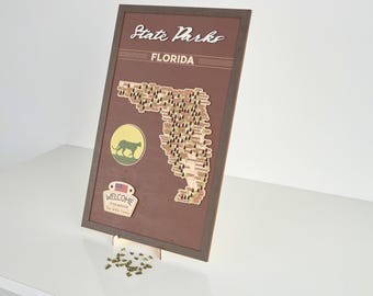 Handmade Wooden Florida State Parks Travel Map with Trees (24 x 15 inch)