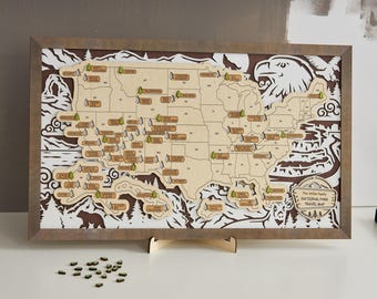 Handmade Wooden National Parks Travel Map: Wildlife Design