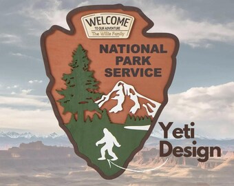 Custom National Park Entrance Sign: Personalized Cabin/RV Wall Decor - Yeti Design (15x11 inch