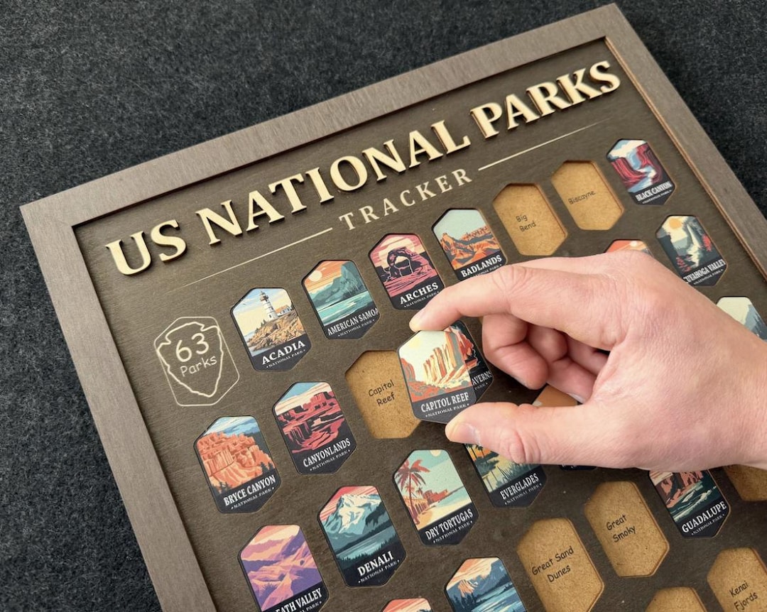 Handmade USA National Parks Wooden Push Pin Travel Map – Adventure Tracker - M: 17.5 x 11 inch, Black