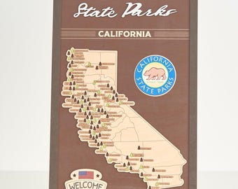 Handmade Wooden California National Parks Map: Travel Keepsake (24x15 inch)
