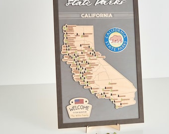 Handmade Wooden California State Parks Travel Map: Record Your Visits