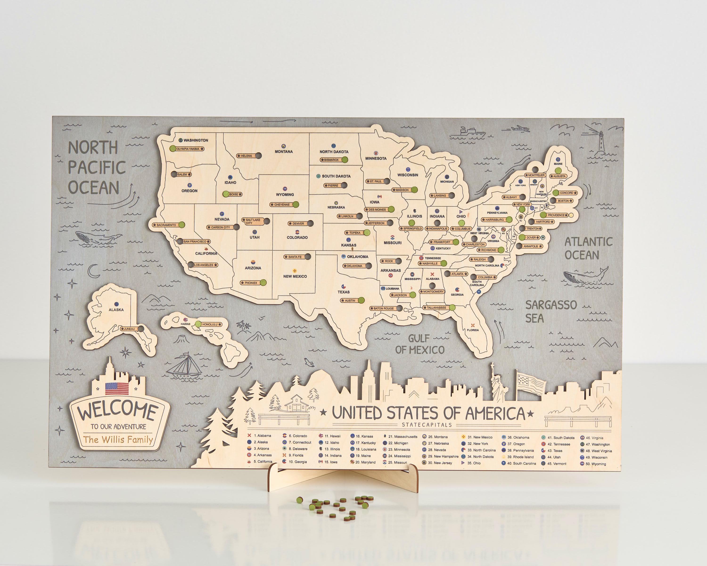 LEMAP アメリカの州都3D木製旅行地図 訪問記録用 - Etsy 日本