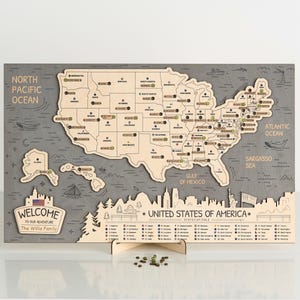 LECAP US 3D Bundesstaats Hauptstädte Hölzern Reisekarte zum Aufzeichnen der Besuche (New Grey)