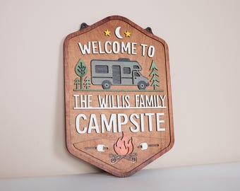 Custom Family Name Campsite Sign: Handmade Camping Decor