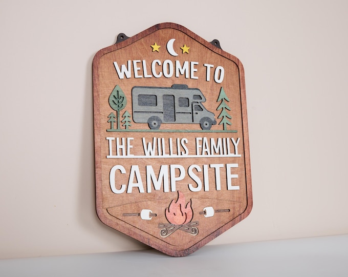 Custom Family Name Campsite Sign: Handmade Camping Decor