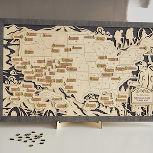 LECAP US 3D Holz-Reisekarte für Nationalparks mit Bäumen zum Aufzeichnen der Parkbesuche (Wander-Design)