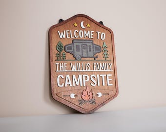 Custom Campsite Sign, Personalized RV Camper Decor