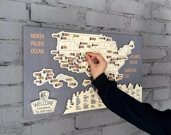 Handmade National Parks Travel Map, USA Road Trip Tracker