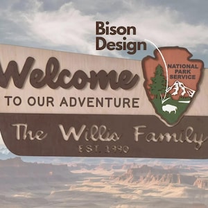 Plaque personnalisée LEMAP pour parc national, plaque de mariage, mariage dans un camp, cadeau pour randonneur, amoureux de la nature, anniversaire, thème du parc, camping-car (design bison)