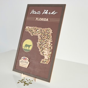 Carte de voyage LEMAP des parcs d'État de Floride en bois aux États-Unis avec des arbres pour enregistrer les visites dans les parcs (café)