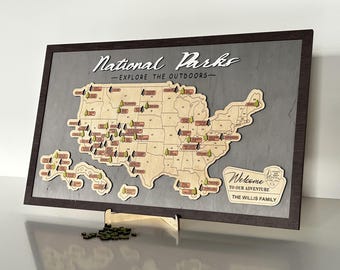 Handmade Wooden National Parks Travel Map: Adventure Tracker