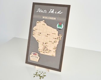 Handmade Wooden Wisconsin State Parks Map: Travel Keepsake (24x15 inch)