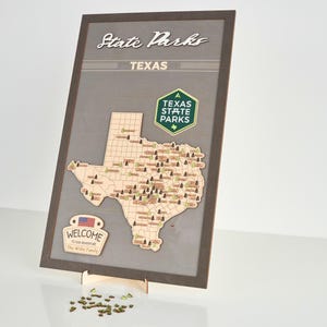 Carte de voyage en bois LEMAP des parcs d'État du Texas aux États-Unis avec des arbres pour enregistrer les visites des parcs