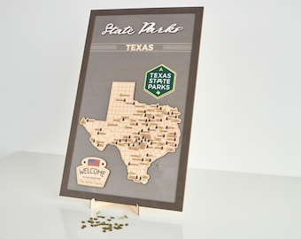 Handmade Wooden Texas State Parks Travel Map: Record Your Visits