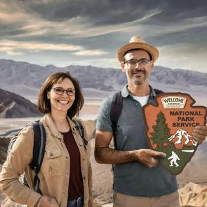 Lemap Bienvenue EMBLEM National Park Service | Patch en bois personnalisé | Décoration murale peinte à la main | Plaque pour la maison, le bureau et la cabane (Wolf Design)