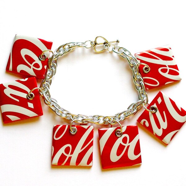 Recycled Soda Can Art  Coke Square Bracelet