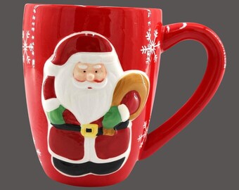3D Santa Claus Mug: Red Snowflake Christmas Holiday Beverage Cup