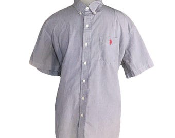 Y2K Us Polo Ass.Shirt, Size XXL, Short Sleeve ,Blue Gingham, Button Down