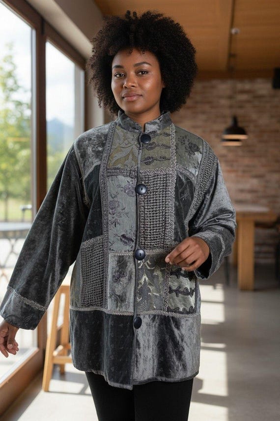 Vintage Patchwork Flashback Velvet Jacket, Size X… - image 1