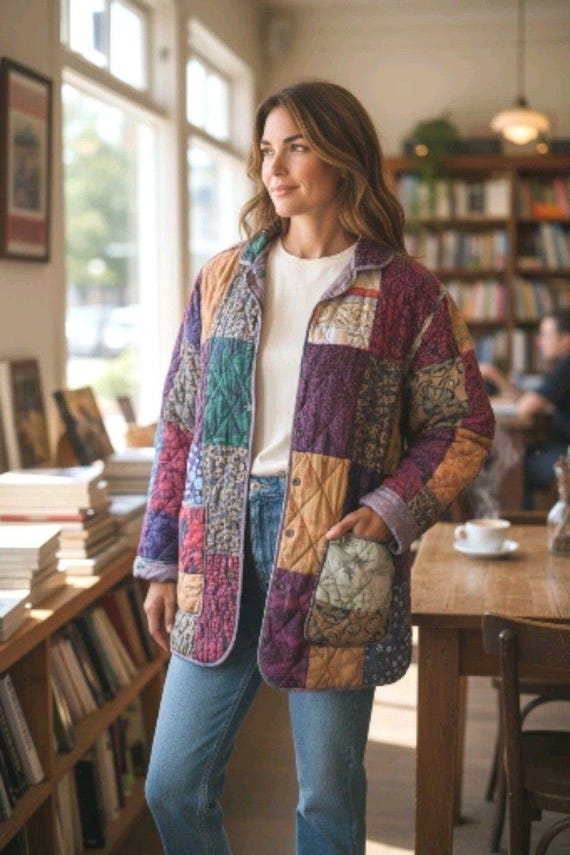 100% Silk Patchwork  Jacket, Size Medium, Reversi… - image 1