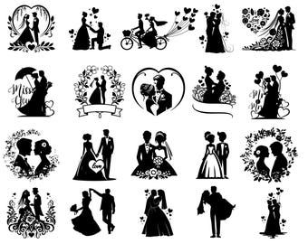 Wedding Couple Silhouette SVG Bundle: Love Celebration Cut Files
