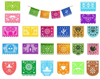 Pakiet Papel Picado SVG: baner Fiesta, cliparty, pliki cięte