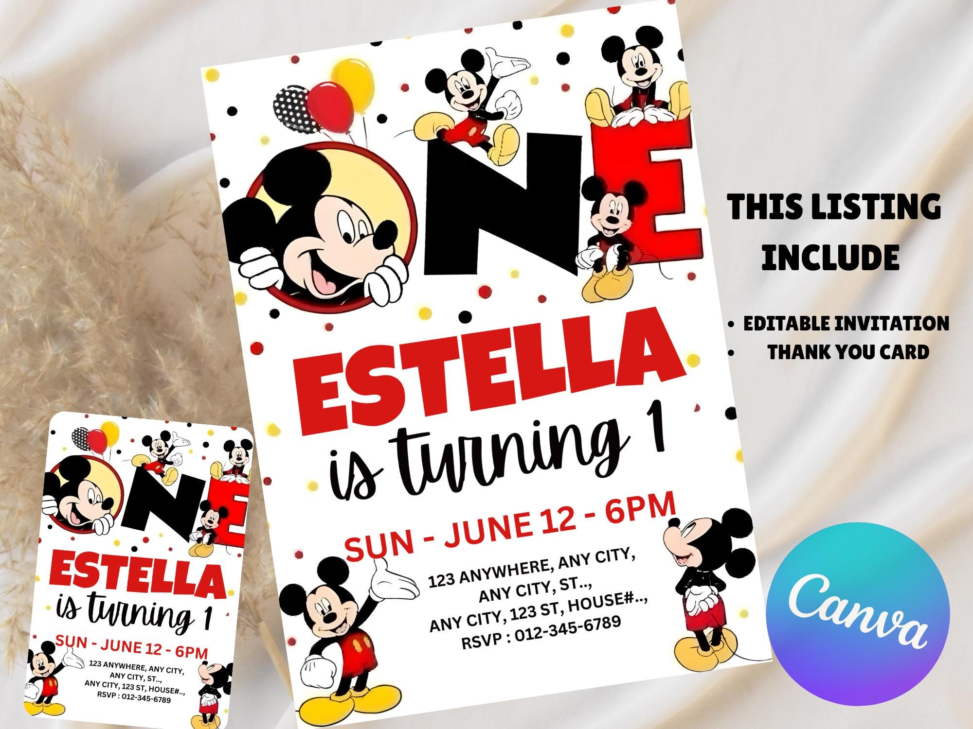 Editable Mickey Mouse Birthday Invitation, Printable Invitation Mickey ...