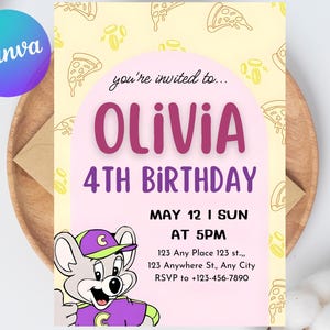 Chuck E. Cheese Birthday Invitation | Kids Party Invite | Editable Digital Download | Fun Pizza Arcade Theme | Instant Download