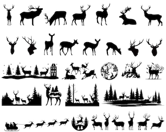 Deer SVG Bundle: Hunting, Jungle, Head Clip Art (32 Files)