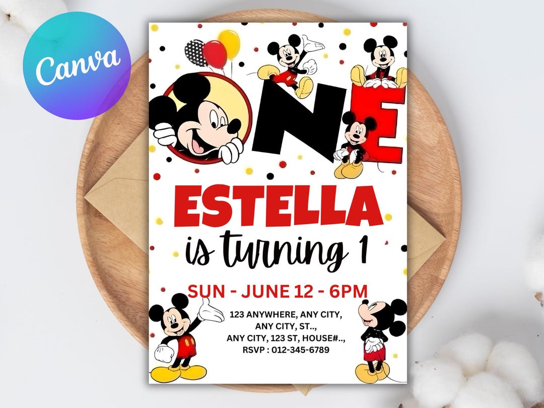 Editable Mickey Mouse Birthday Invitation, Printable Invitation Mickey ...