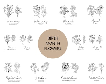 Birth Month Flower SVG Bundle: Floral Bouquet Designs (Digital Download)