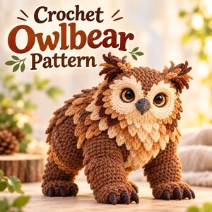 Haakpatroon voor een uil (PDF), fantasie-uil amigurumi pluche, haakpatroon voor een knuffel in bosstijl, grote uilenknuffel, speelgoed met bosdiertje