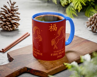 Chinese New Year Mug | Zodiac Horse Coffee Cup | Lunar New Year Gift | Red Gold Asian Decor | Horoscope Sign Cup