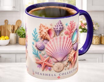 Seashell Collector Mug Shell Lover Gift Coastal Beach Coffee Cup Ocean Lover Mug Beachcomber Gift Nautical Coastal Decor Seashell Gift
