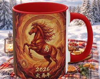 Year of the Horse 2026 Mug   Fire Horse Chinese Zodiac Coffee Cup   Lunar New Year Gift  Astrology Horse Mug