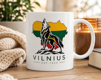 Nordic Wolf Mug Lithuania Coffee Mug Baltic Wolf Spirit Cup Viking Aesthetic Howling Wolf Wilderness Gift